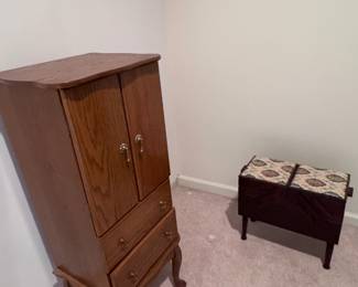 Jewelry chest and fold out sewing basket