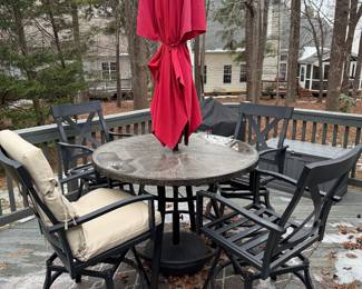 Outdoor Table, 4 chairs with brand new cushions, and umbrella - $425 