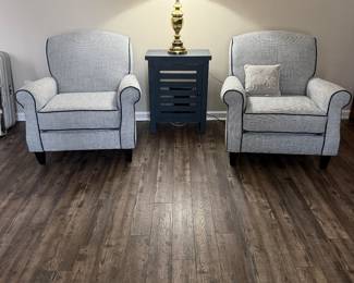 Havertys Navy Blue /Pinstripe Accent Chairs/ $300 each - $525 for the set 
Excellent condition 