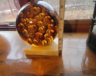 Amber Glass Bubbles Paper Weight 