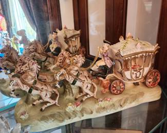 Capodimonte 4 Horse Carriage with  Lady in Coach & Driver