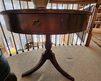 Drum Table with Leather Top