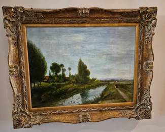 "River Village" oil by Hohenberger