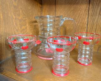Vintage Dunbar Aramis ring tomato pitcher & tumblers