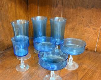 Mid-century Noritake hand blown rainbow blue stemware
