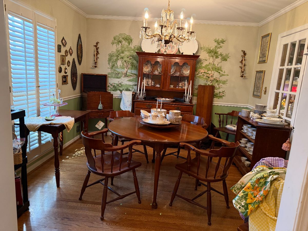1950's Temple Stuart Dining Room Set; table, chairs and hutch/china cabinet