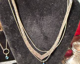 Heavy sterling necklace, sterling & opal cross pendant on sterling chain