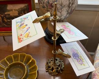 Vintage brass notecard/glove holder stand 