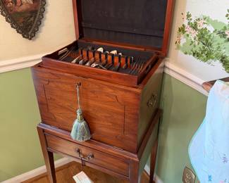 Henkel Harris for Virginia Galleries Silver chest with fold down front concealing three drawers over a single drawer to the base