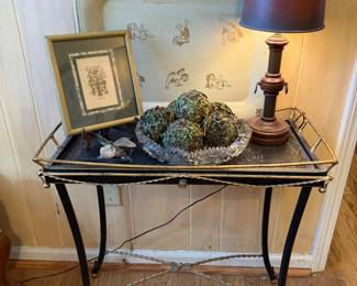 Vintage Art & Commerce iron & toleware tray top table 
