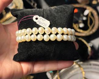 double freshwater pearl strand bracelet with 14k clasp