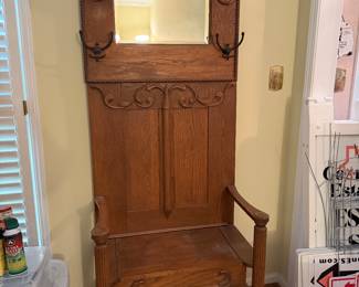Antique American Oak Hall Tree 