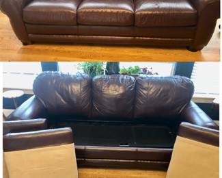 *PRE-SALE ITEM Brown Leather     La-Z-Boy Sofa Sleeper  87.5 inches Long x Back is 33 inches Tall x 37 inches Deep $400 Very Good Condition w/ a few scratches pictured. Located on the Main Floor No Steps