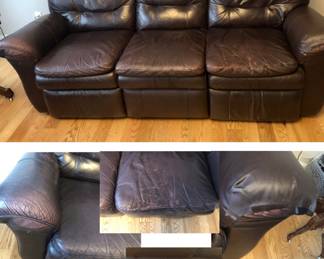 *PRE-SALE ITEM - Brown Leather La-Z-Boy Swivel Rocker Chair is 29 inches Wide x 31 inches Deep x 39.5 inches Tall. $55      Matches Dual Recliner Sofa both Show Wear, Very Comfortable. Located on the Main Floor No Steps

*PRE-SALE ITEM - Matching Brown Leather La-Z-Boy  Dual Recliner Sofa is 89 inches Long x 35 inches Deep x 37 inches Tall $85 
Located on the Main Floor No Steps.