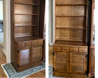 PRE-SALE ITEM - #2 of a Pair of 2 Piece Vintage Ethan Allen Heirloom Nutmeg Maple Cabinet with HutchBase is 30 inches Wide x 18 inches Deep x 30 inches Tall without the Shelves.
Shelves are 30 inches Wide x 8 inches Deep x 48 inches Tall. There are 2 of these and Both are in great shape. $225 Each