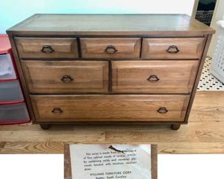 *PRE-SALE ITEM - Williams Furniture Corporation 6 drawer dresser is 43 inches Long x 18 inches Deep x 30 inches Tall $200 Matches the 2 Twin Beds Upstairs. This Dresser is Located on the Main Floor No Steps.