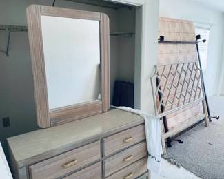 Several dressers, nightstands and headboards in mix and match light wood tones! Two queen beds, two twin beds.