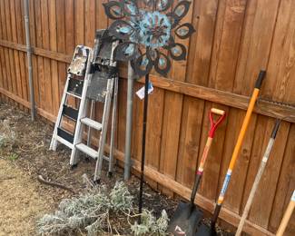 Garden tools , ladder and yard spinner