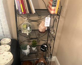 Bakers rack , cookbooks