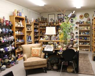  Neat chair and little desk lamp 50% off and Pottery any one 70% off