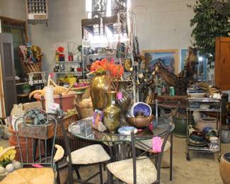 another view of the glass top table 50% off and pottery 70% off