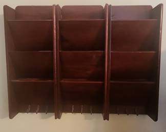 Vintage Wooden Wall-Mounted Mail Sorter/Organizer with Hooks