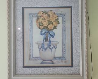 Barbara Mock "Yellow Roses in Blue Vase" Print