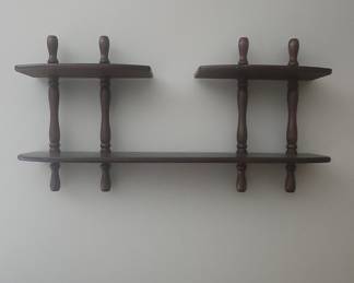 Vintage Dark Wood Spindle Wall Shelf