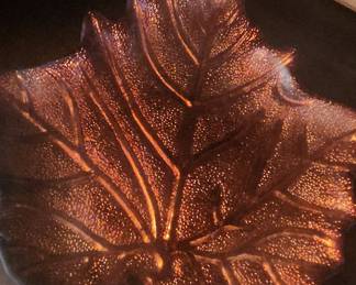 Amber Glass Maple Leaf Dish with Dot Texture