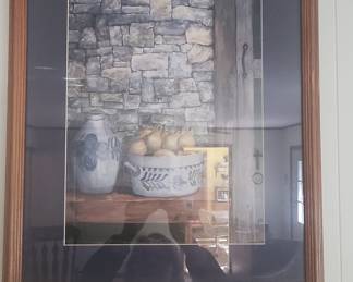Framed Still Life Print of Pottery and Fruit