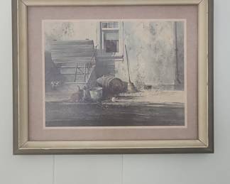Framed Print of a Farmyard Scene with Rabbits by Andrew Wyeth
