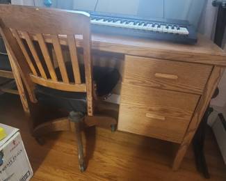 Vintage Oak Teacher's Desk with Matching Chair