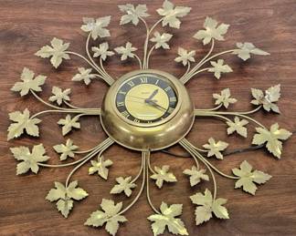 MCM 1960's United Brass-Look Starburst Wall Clock