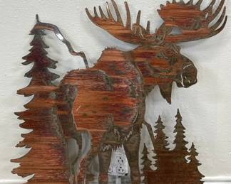 Metal Wall Art Sculpture of Moose in the Pines