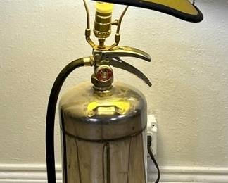 Lamp w/ Vtg. Fireman Helmet & Fire Extinguisher