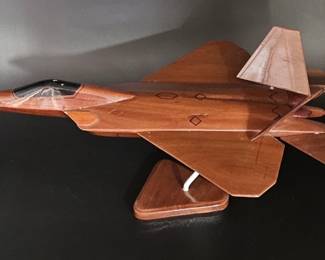 Wooden Model of F-22 Raptor Fighter Jet on Stand