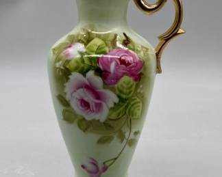 Vtg. Lefton China Ewer Vase w/ Roses & Gold Plate