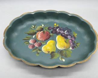 Vintage Painted Metal Tray w/ Fruit Motif