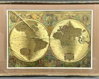 Gold Metallic Old World Map in Gold Metal Frame