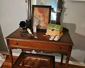 Antique vanity with seat frame $125