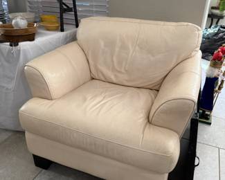 Cream leather oversize chair