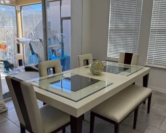 Sofia Vergara dining table w/long bench and 4 chairs