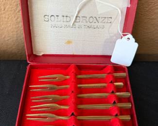 Solid brass cocktail forks