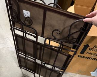 Metal shelving unit with wooden shelves $30