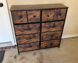 Shelving unit with fabric drawers $25