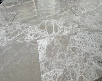 $350 - Marble Top 7 Piece Dining Set, Some wear to the chair upholstery. 