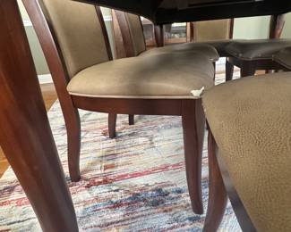 $350 - Marble Top 7 Piece Dining Set, Some wear to the chair upholstery. 
