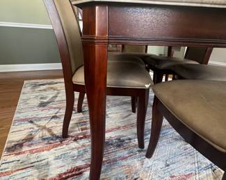 $350 - Marble Top 7 Piece Dining Set, Some wear to the chair upholstery. 