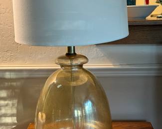 Vintage speckled glass lamp with wood base