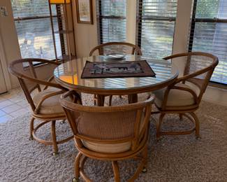 Vtg Rattan table and chairs